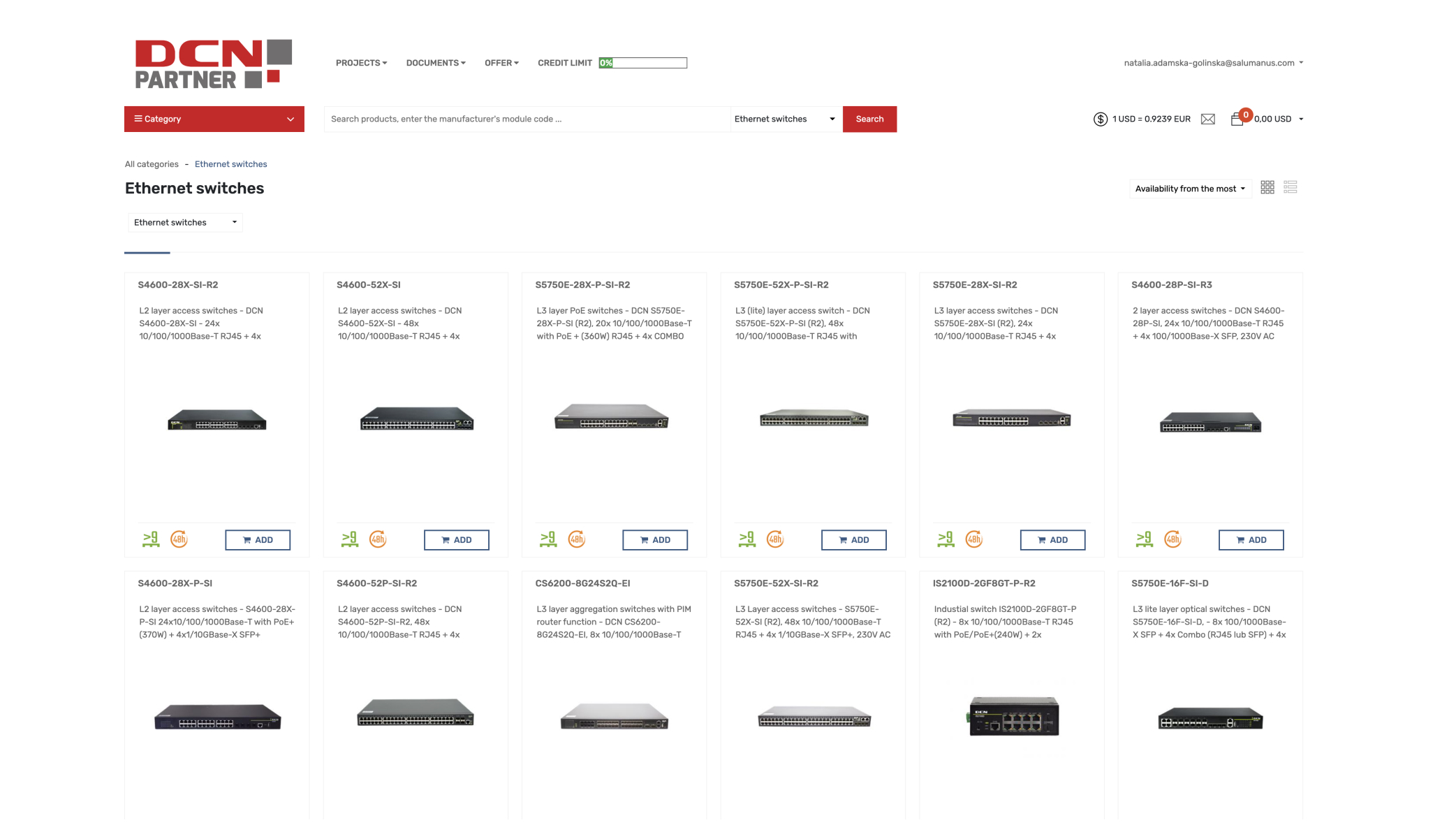 Platforma DCN Partners — katalog przełączników Ethernet z dostępnością